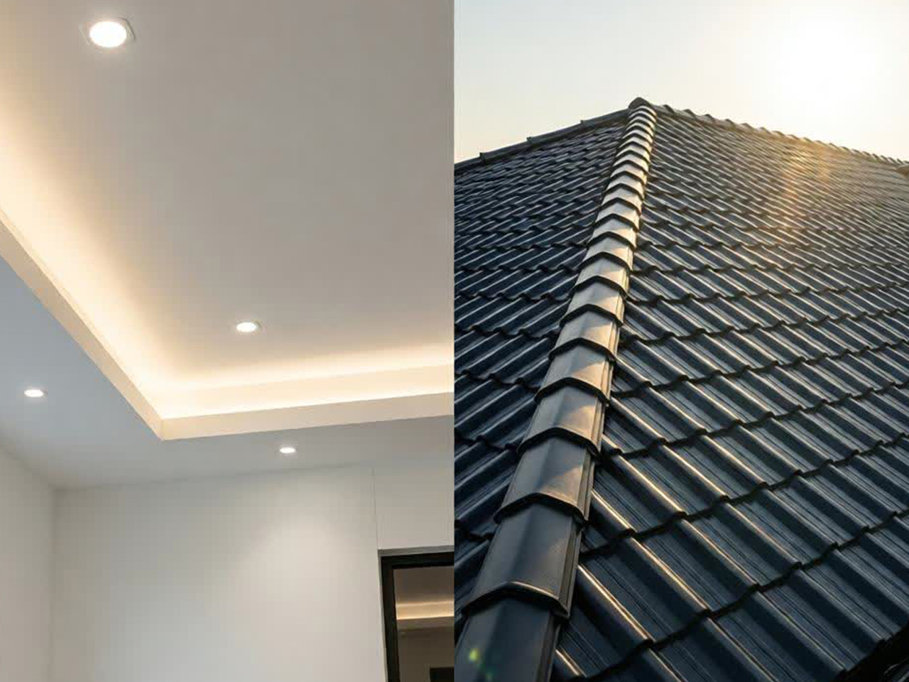 Prism Construction Ceilings and Roofing Services Professional ceiling installation, modern metal roofing, and exterior painting by Prism Construction